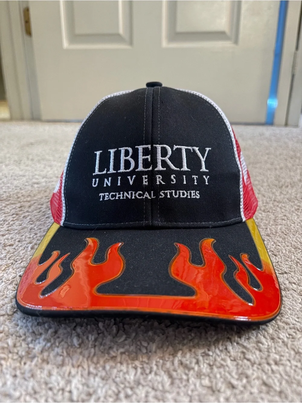 Athletic Works Liberty University Black Red Flame Trucker Hat